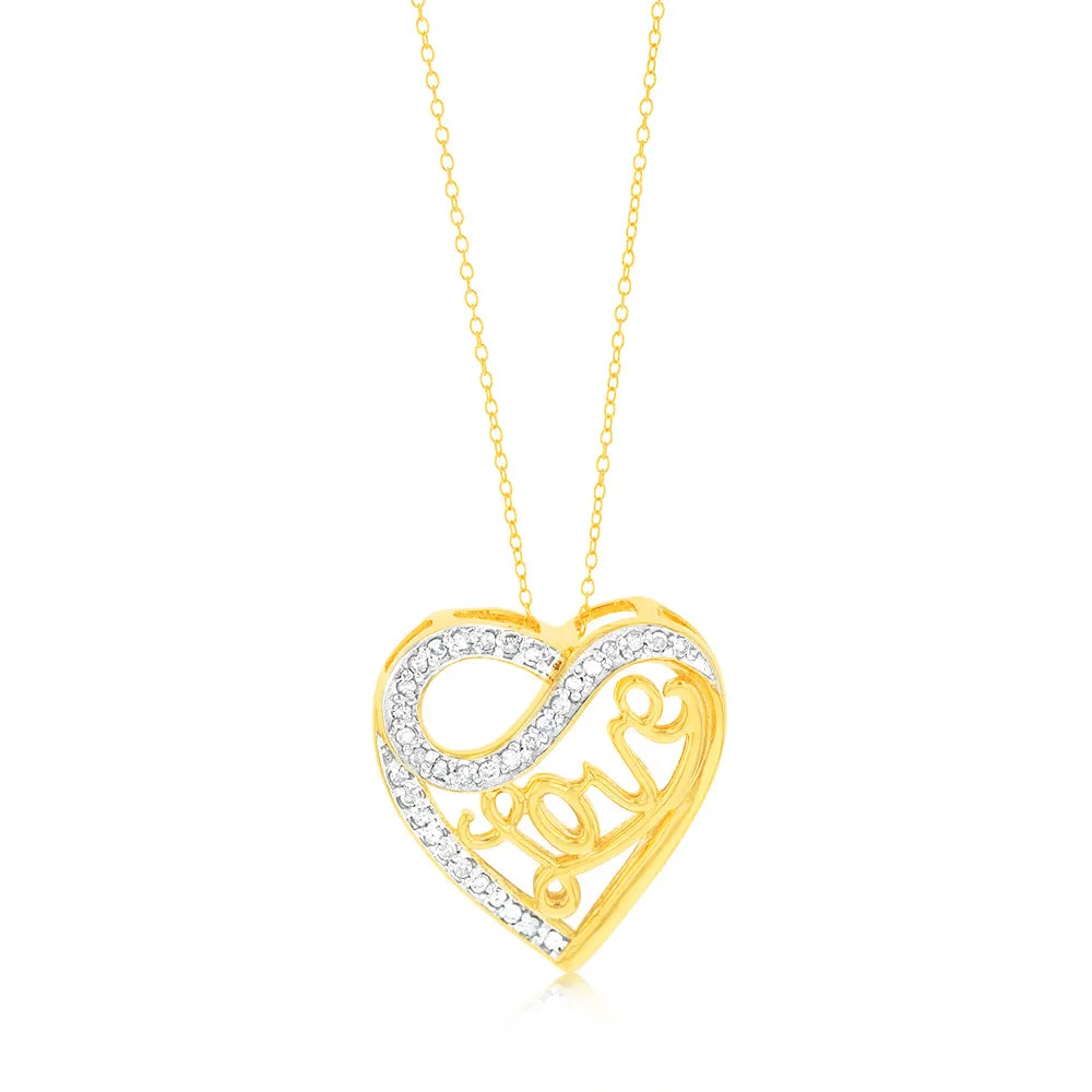 Gold Plated Sterling Silver 1/4 Carat Diamond "LOVE" Heart Pendant on 45cm Chain Shiels
