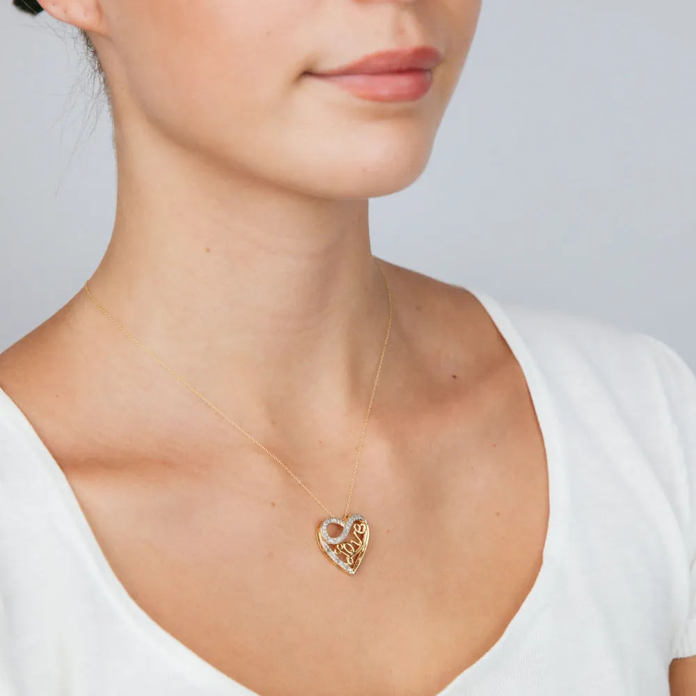 Gold Plated Sterling Silver 1/4 Carat Diamond "LOVE" Heart Pendant on 45cm Chain Shiels