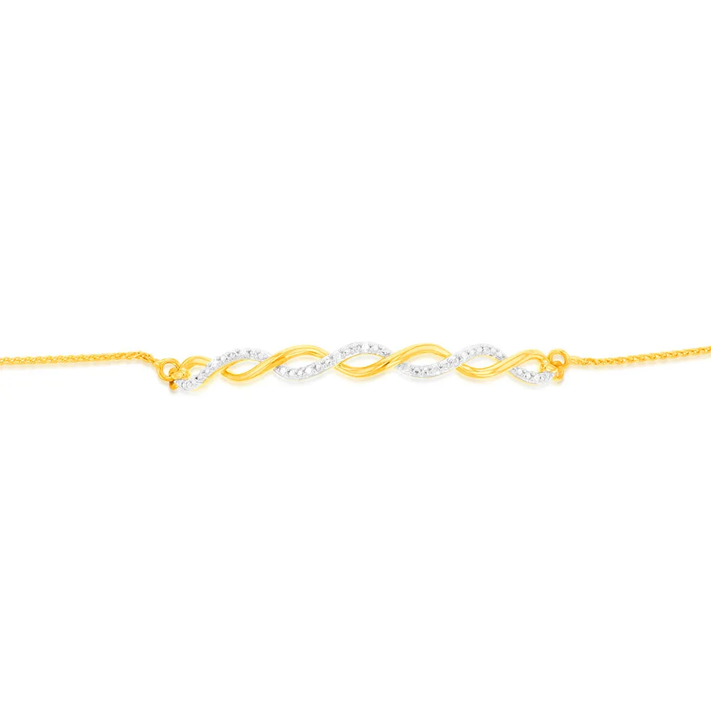 Gold Plated Sterling Silver Diamond Slider Bracelet with 12 Round Brilliant Cut Diamonds Shiels