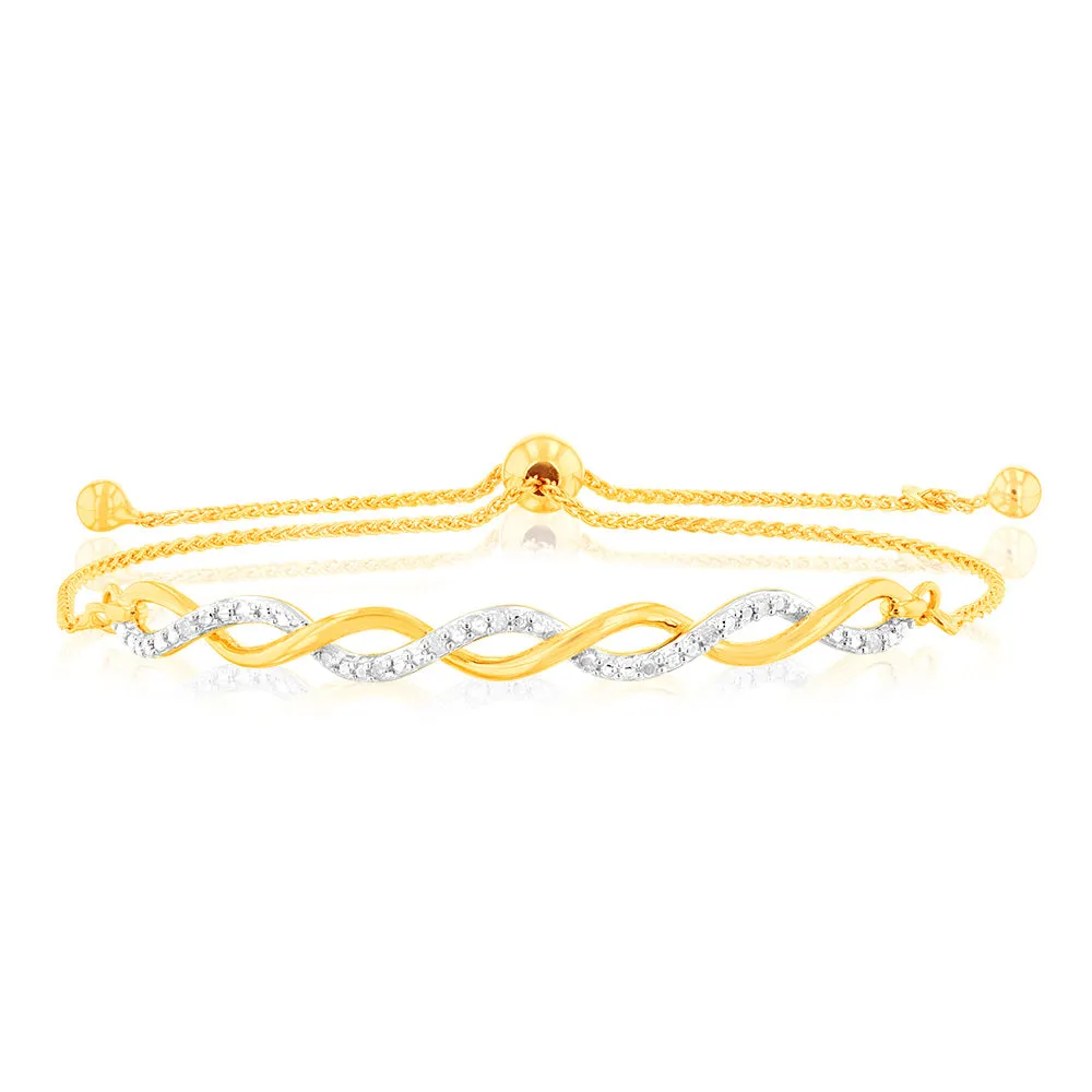 Gold Plated Sterling Silver Diamond Slider Bracelet with 12 Round Brilliant Cut Diamonds Shiels