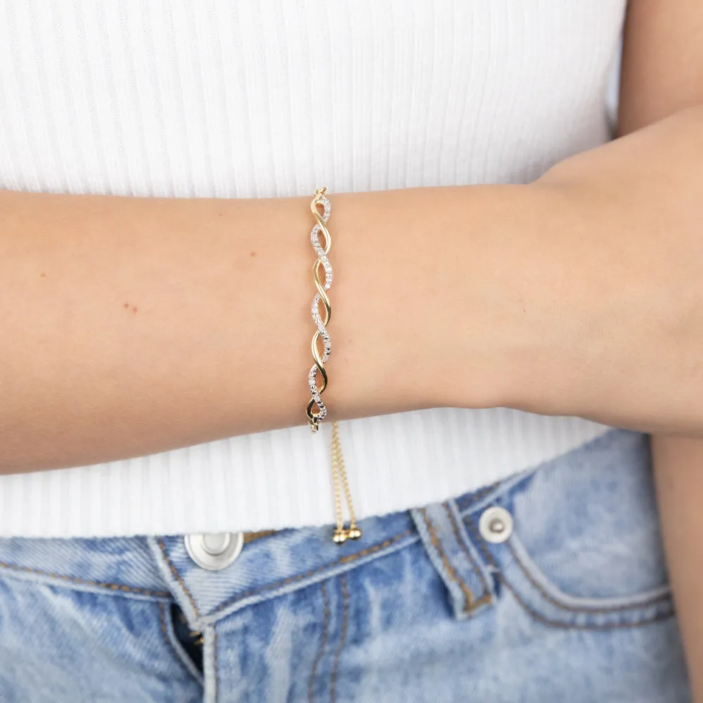 Gold Plated Sterling Silver Diamond Slider Bracelet with 12 Round Brilliant Cut Diamonds Shiels