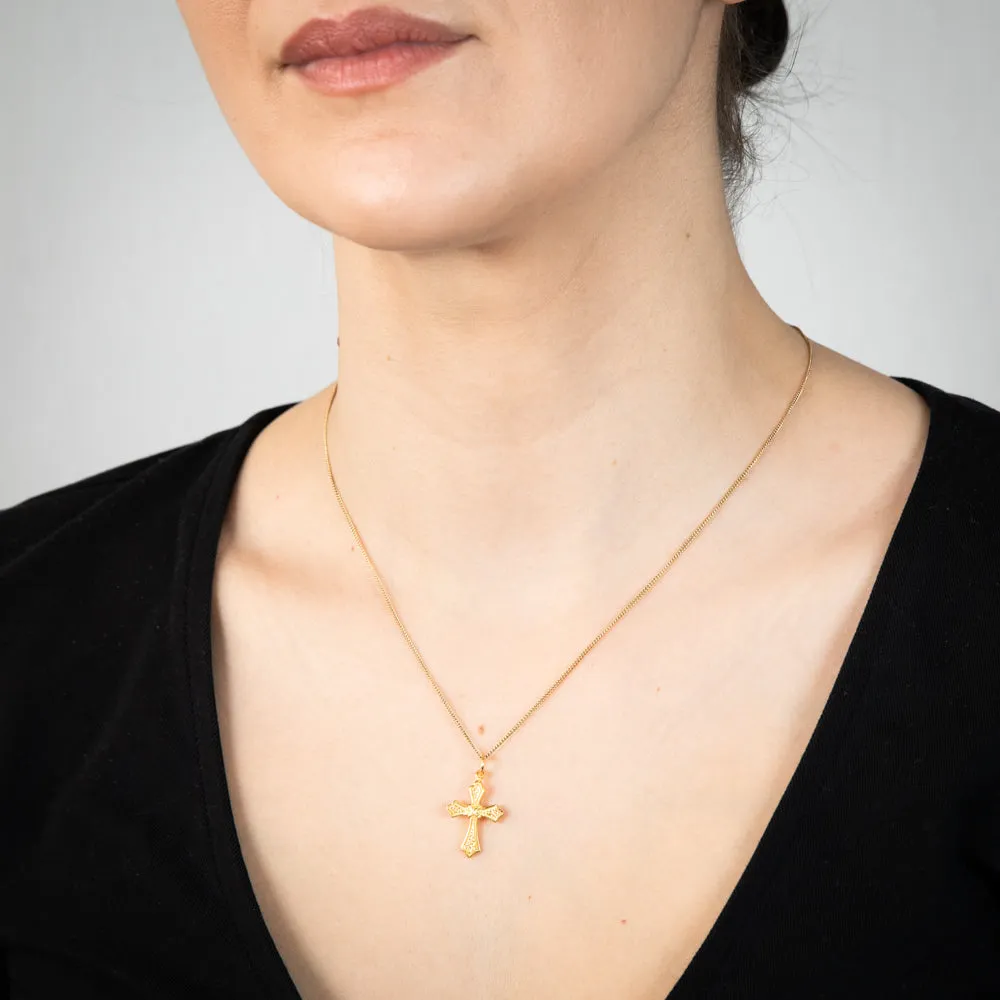 Gold Plated Sterling Silver Engraved Cross Pendant Shiels