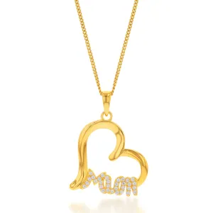 Gold Plated Sterling Silver Mum On Open Heart With Cubic Zirconia Pendant Shiels