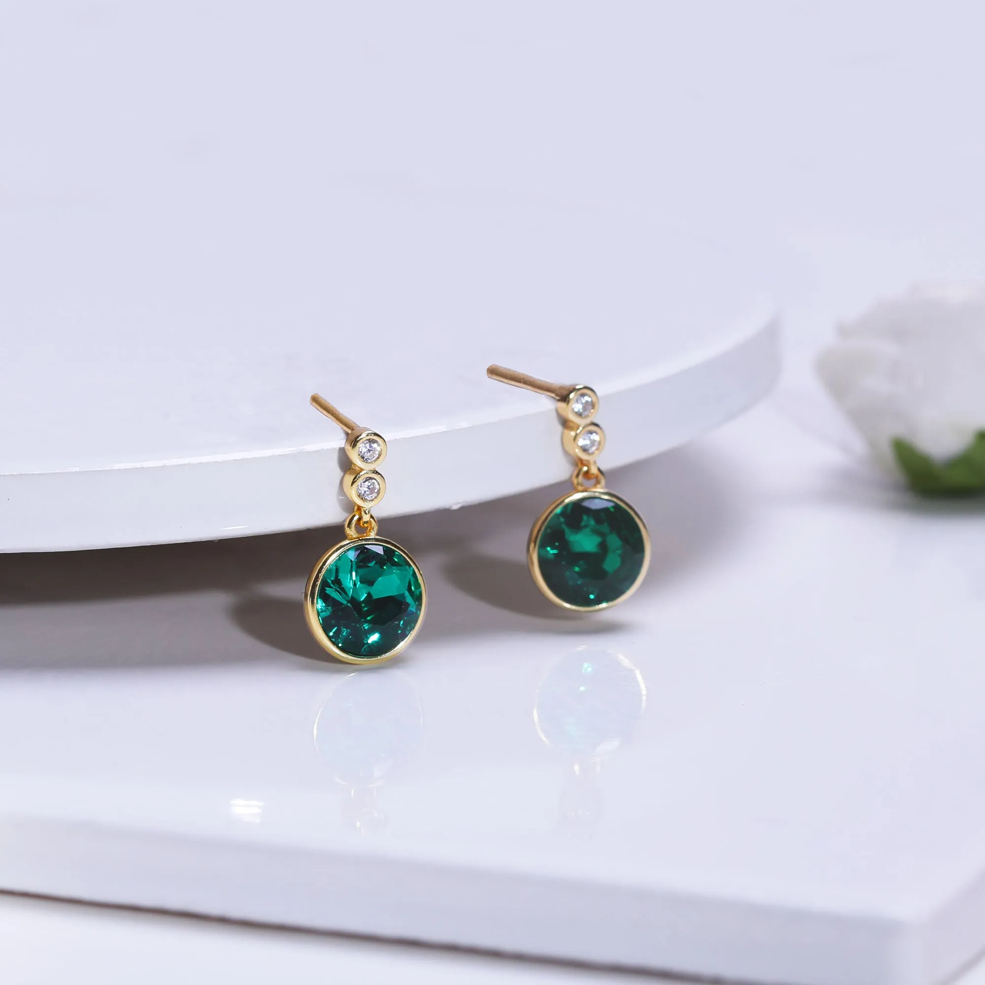 Golden Emerald Green Sphere Earrings Giva