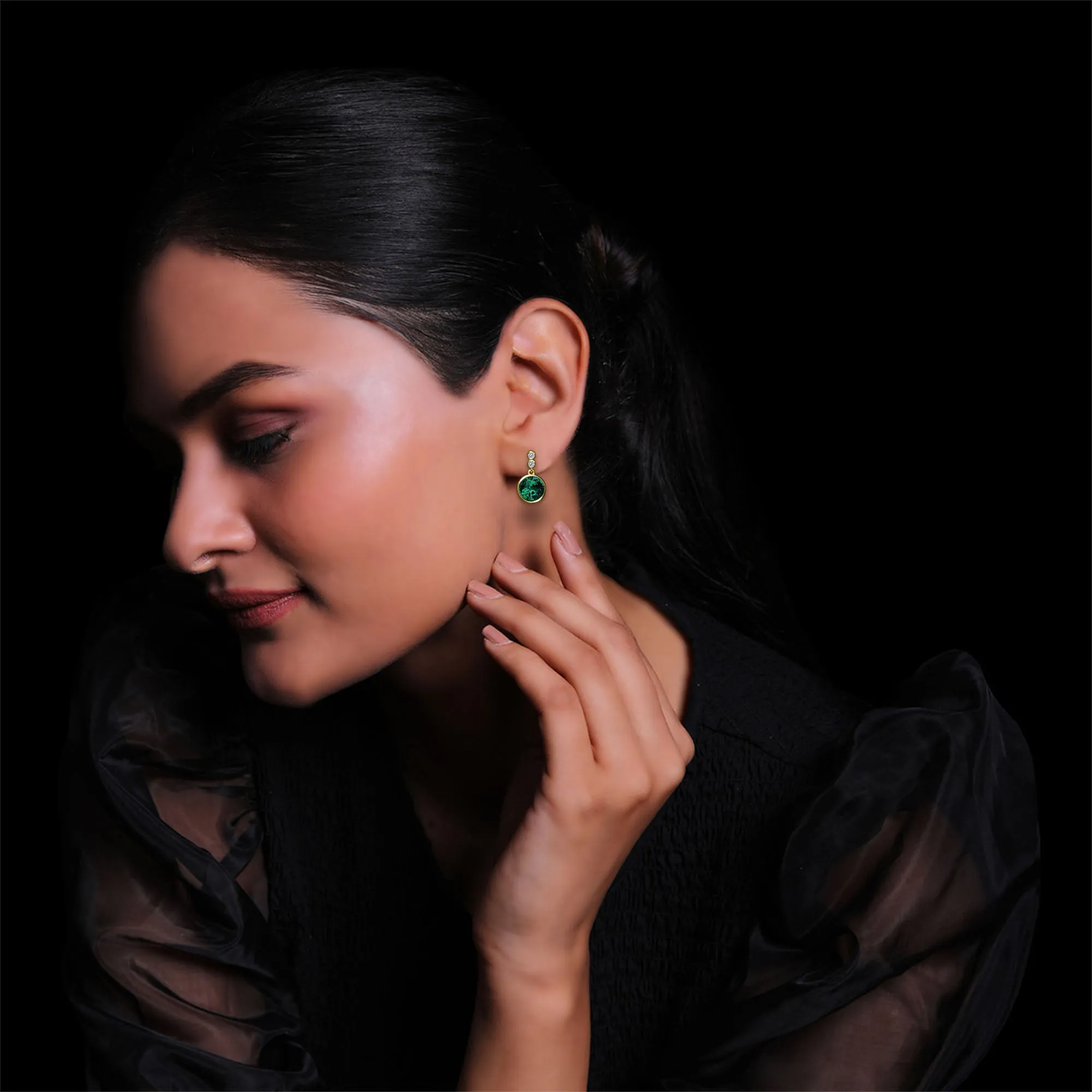 Golden Emerald Green Sphere Earrings Giva