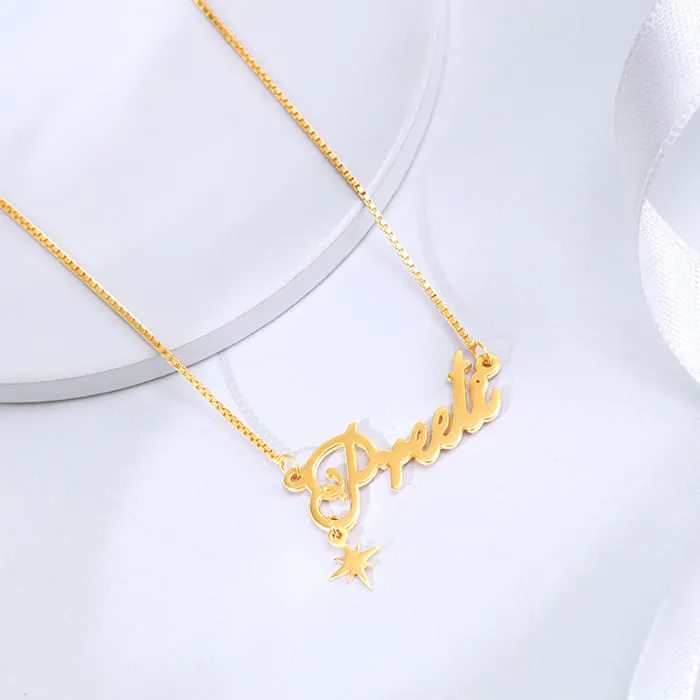 Golden Personalised Name Star Charm Necklace Giva