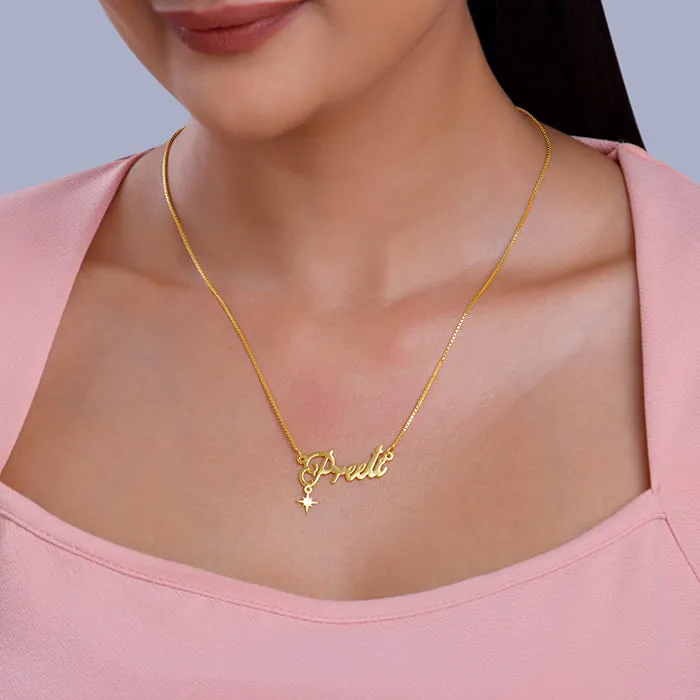 Golden Personalised Name Star Charm Necklace Giva