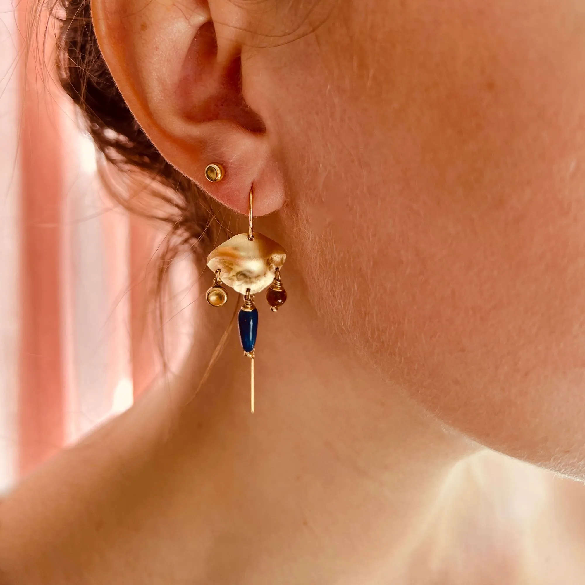 Greta 14K Goldfilled Earring w. Lapis & Tiger's Eye