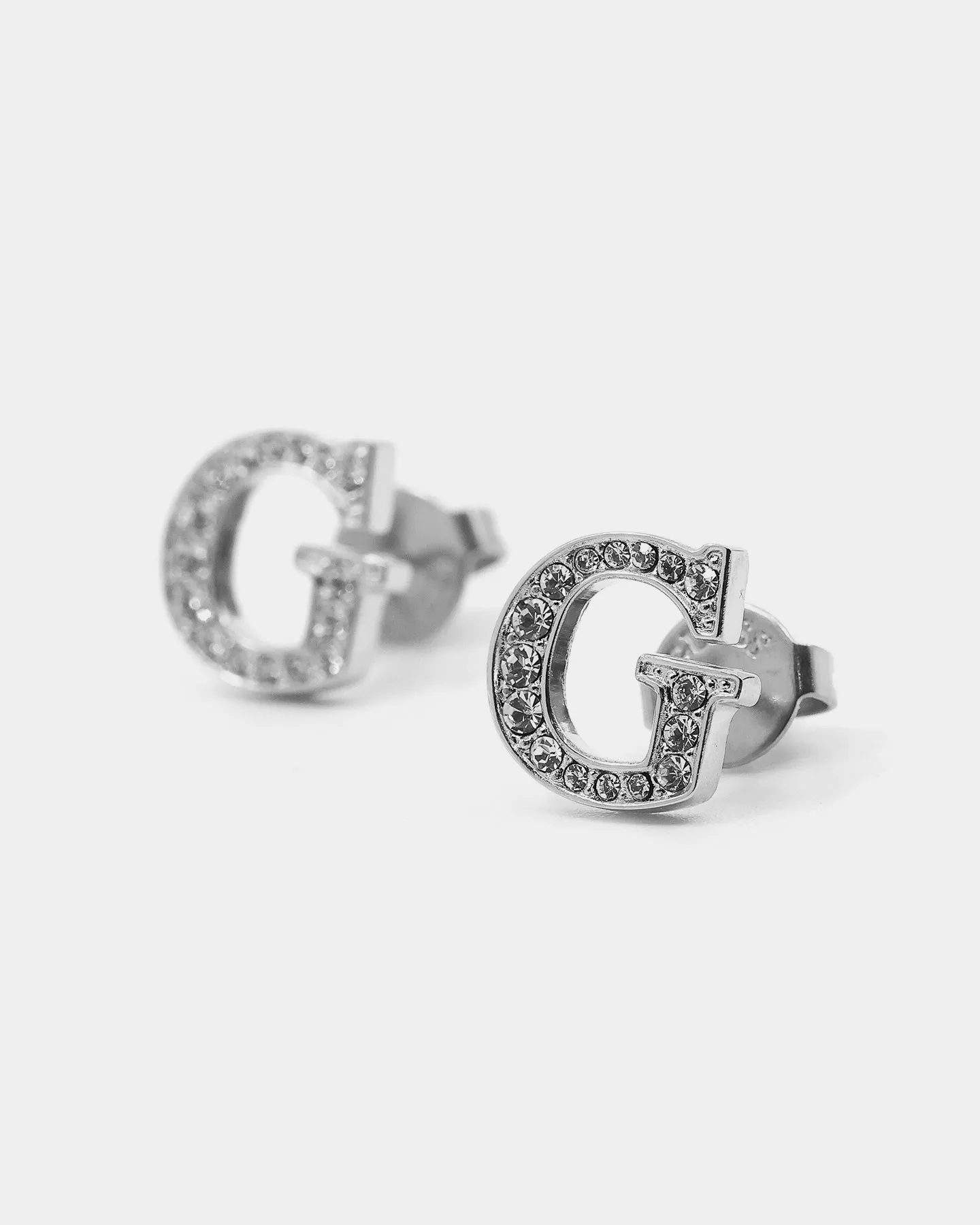 Guess Mainline Women's G Round Pave Stud Earrings Silver