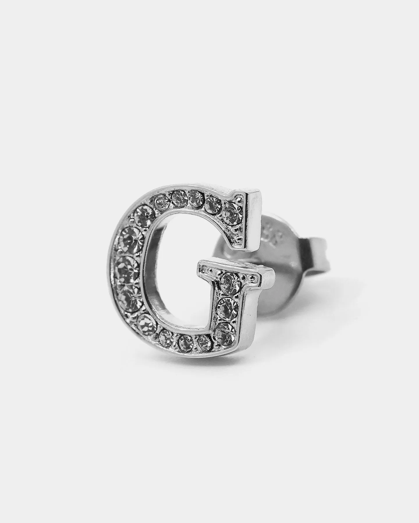 Guess Mainline Women's G Round Pave Stud Earrings Silver