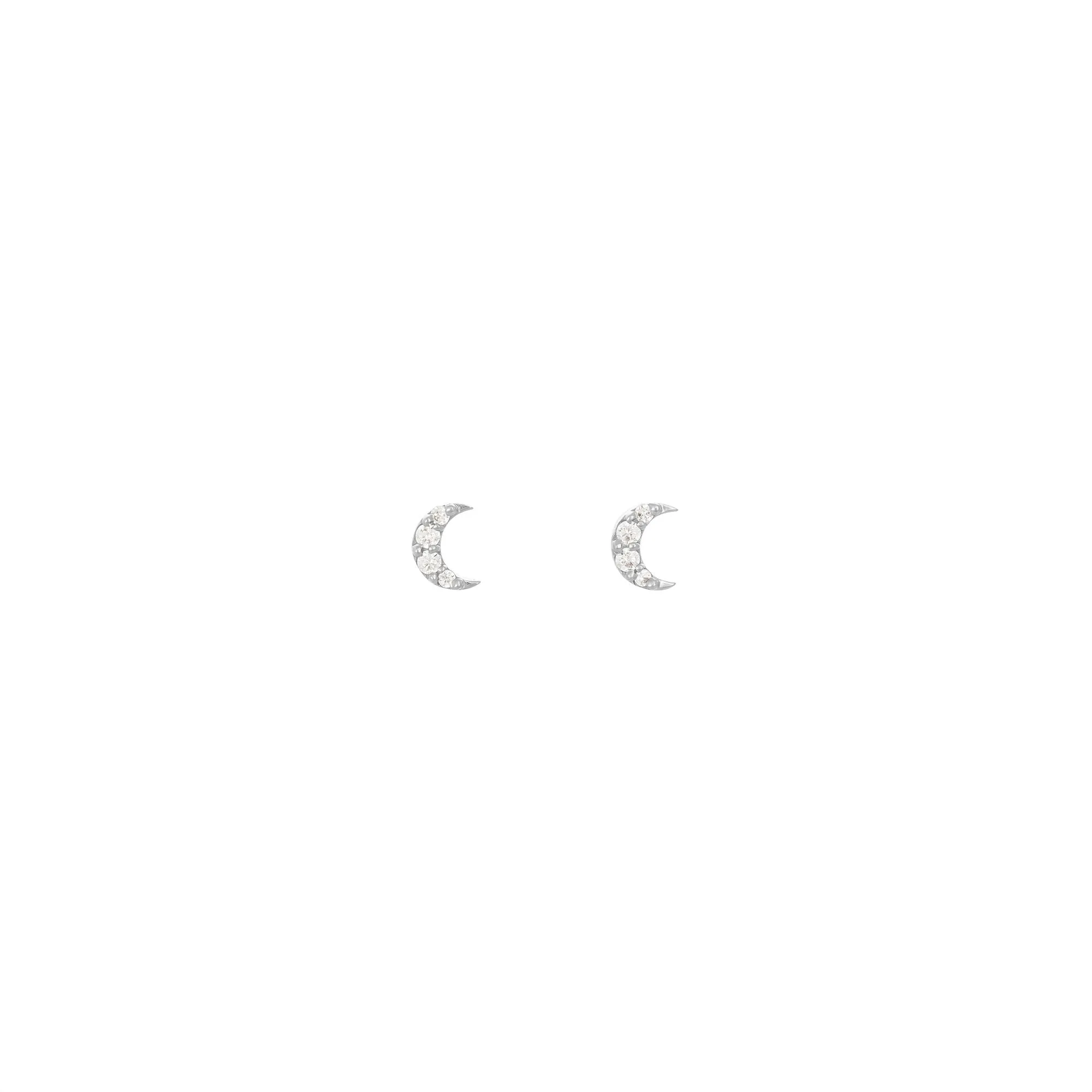 Half Moon 18K White Gold Stud w. Diamonds