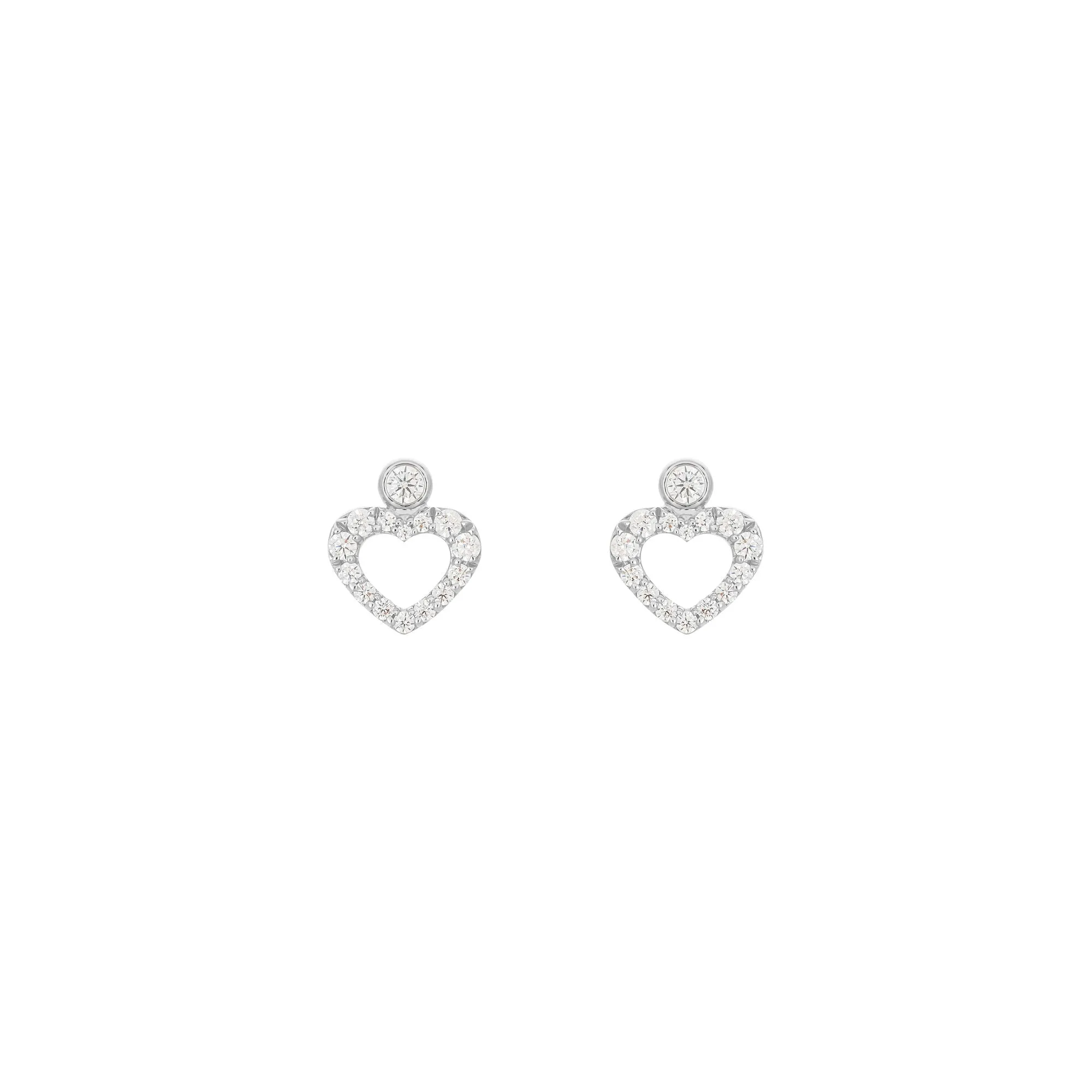 Heart Dot 18K White Gold Stud w. Diamonds
