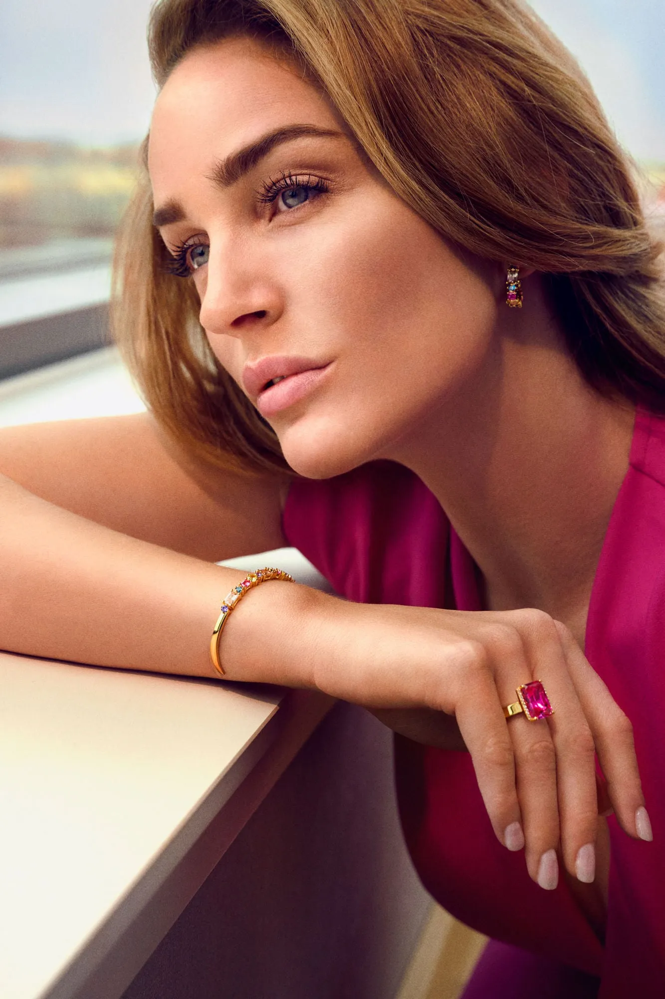 Ivrea 18K Gold Plated Bangle w. Mixed Colored Zirconias