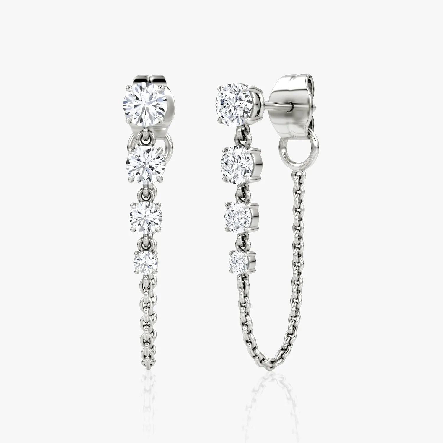 Linked 14K White Gold Tennis Earrings w. 1.10ct Lab-Grown Diamonds