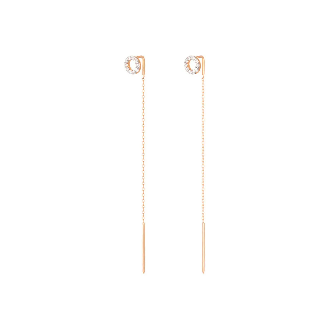 Long Chain 18K Rose Gold Earring w. Diamonds