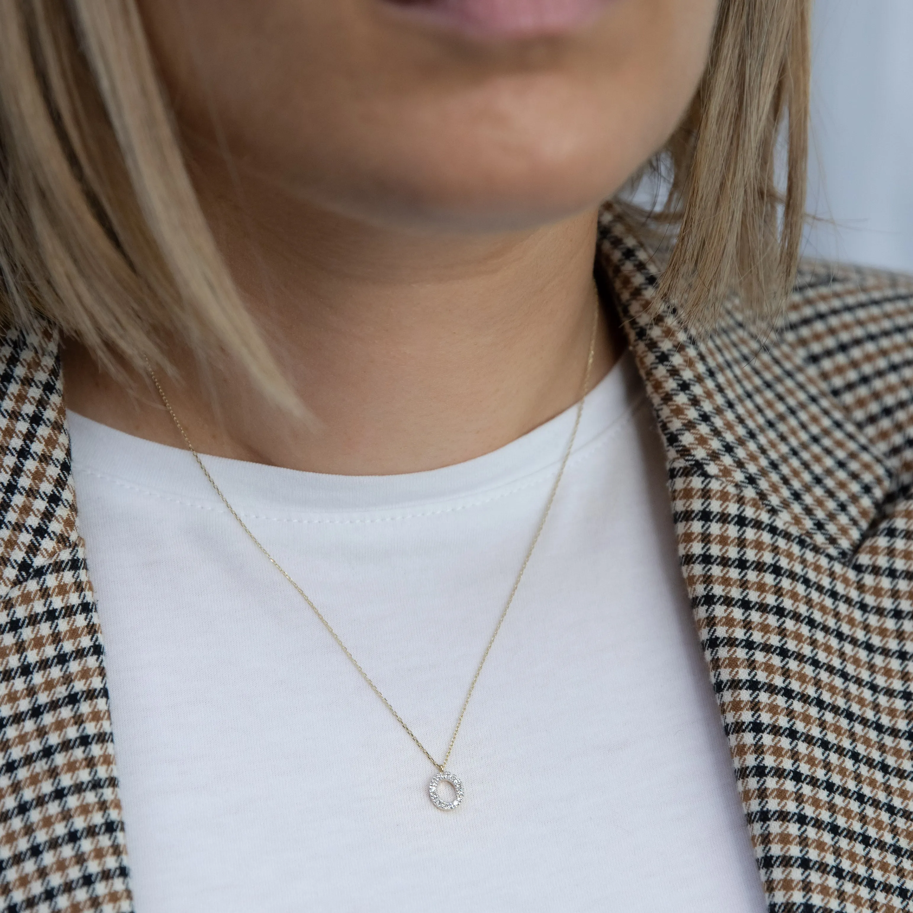 Luminesce Lab Diamond O Initial Pendant in 9ct Yellow Gold with Adjustable 45cm Chain Shiels
