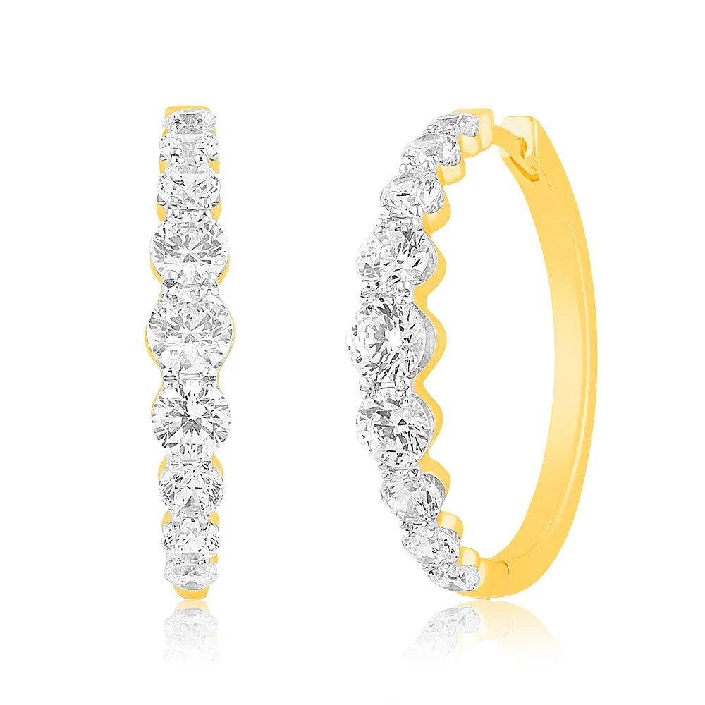 Luminesce Lab Grown 10ct Yellow Gold Hoop Earrings in 3 Carat Diamond Shiels