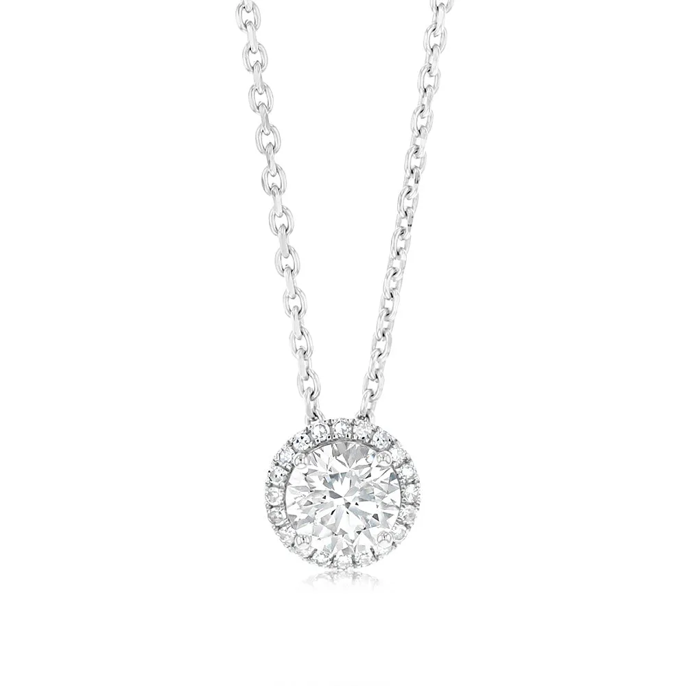 Luminesce Lab Grown 1.10 Carat Diamond Solitaire Halo Pendant Sterling Silver Shiels