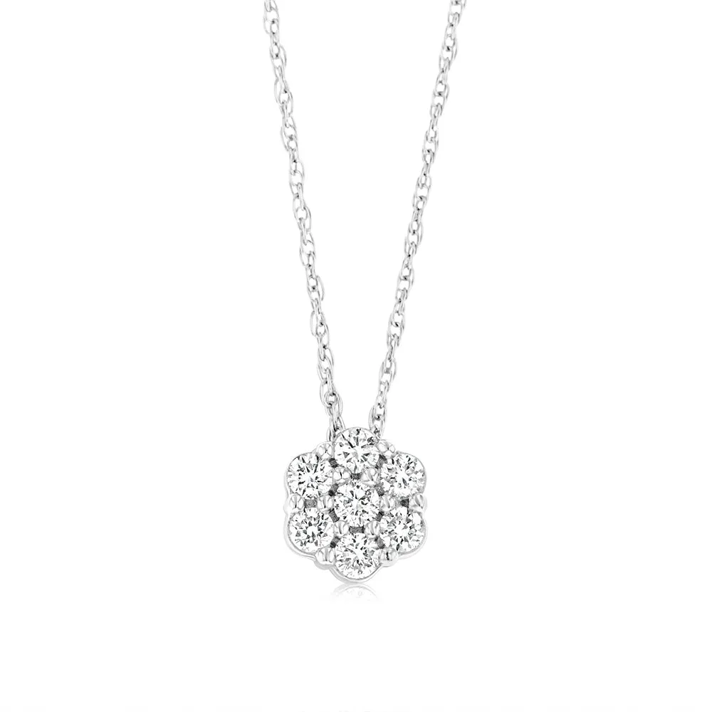 Luminesce Lab Grown 1/3 Carat Flower shaped Diamond Pendant in Sterling Silver Chain Included Shiels