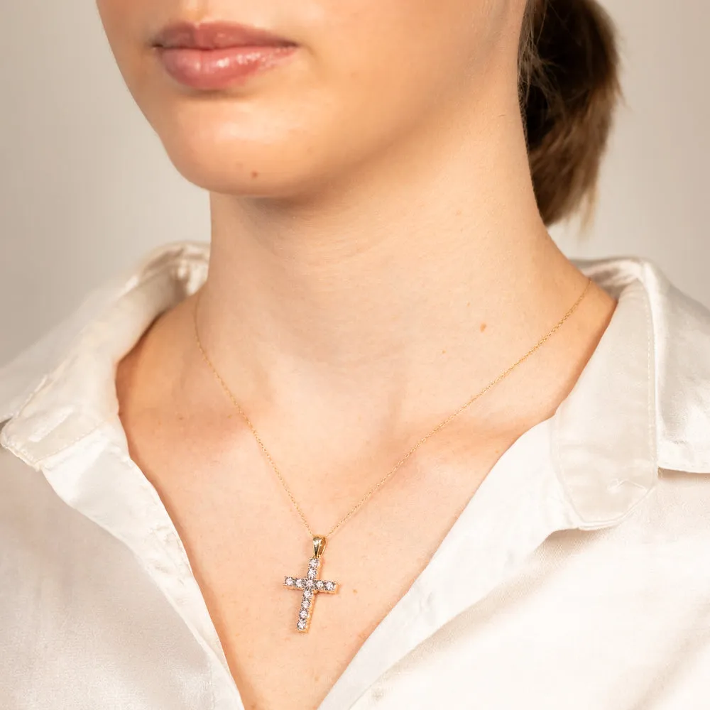 Luminesce Lab Grown 1/4 Carat Diamond Cross in 9ct Yellow Gold on 45cm Chain Shiels