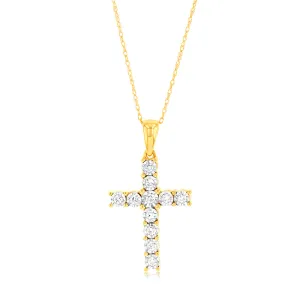 Luminesce Lab Grown 1/4 Carat Diamond Cross in 9ct Yellow Gold on 45cm Chain Shiels
