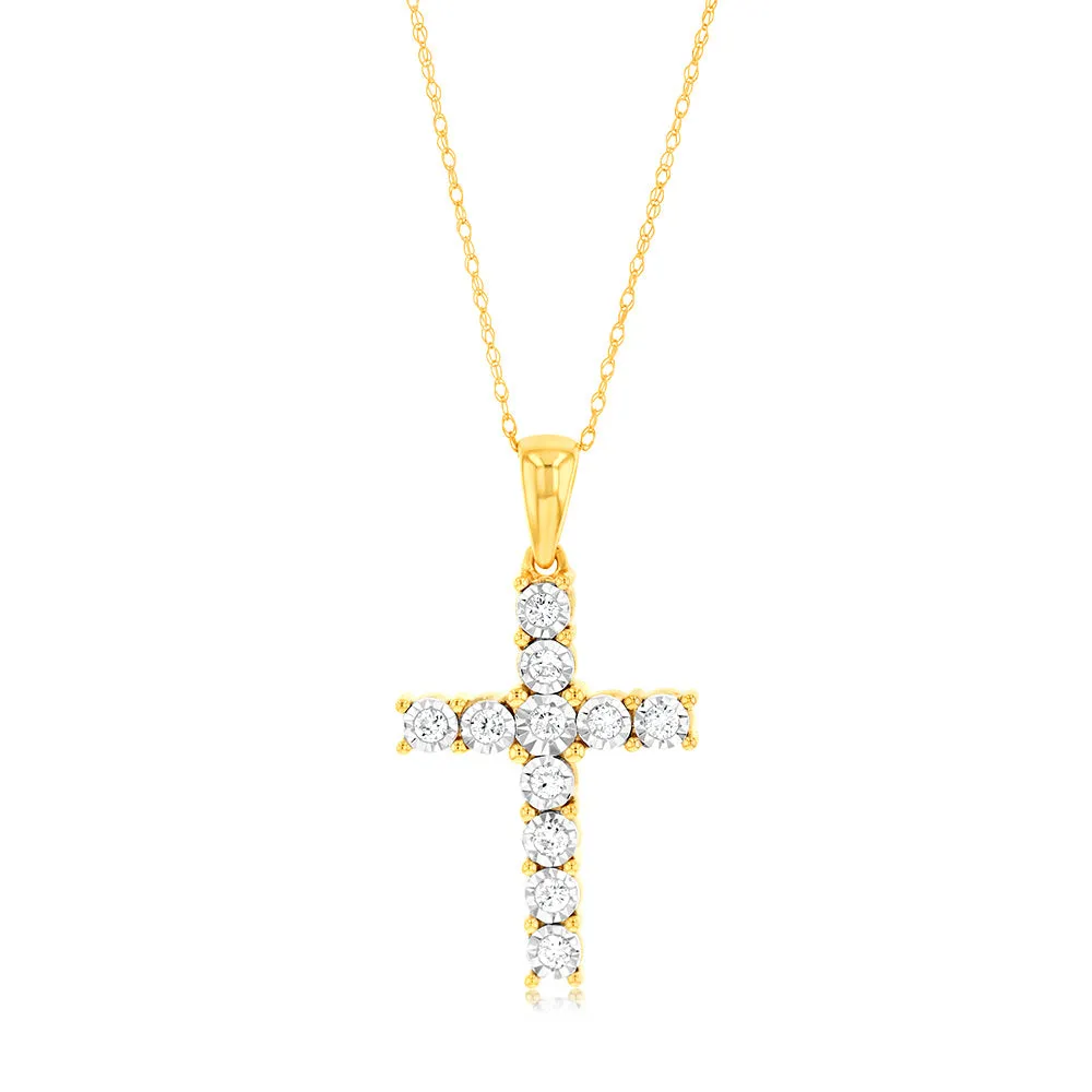 Luminesce Lab Grown 1/4 Carat Diamond Cross in 9ct Yellow Gold on 45cm Chain Shiels