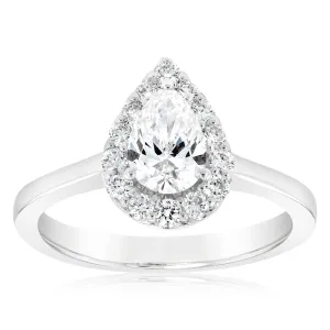 Luminesce Lab Grown 18ct White Gold 1 Carat Diamond Pear Halo Ring Shiels