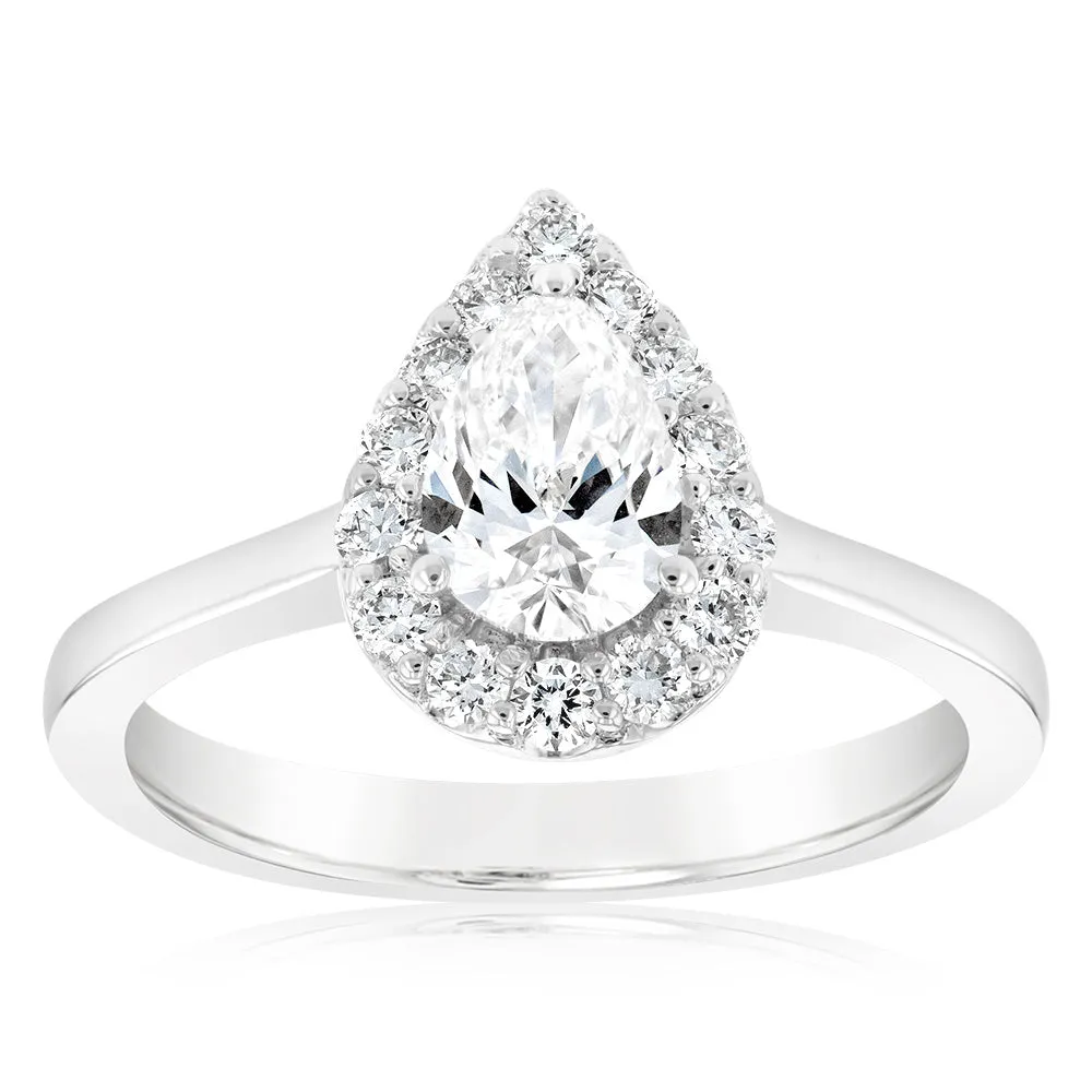Luminesce Lab Grown 18ct White Gold 1 Carat Diamond Pear Halo Ring Shiels