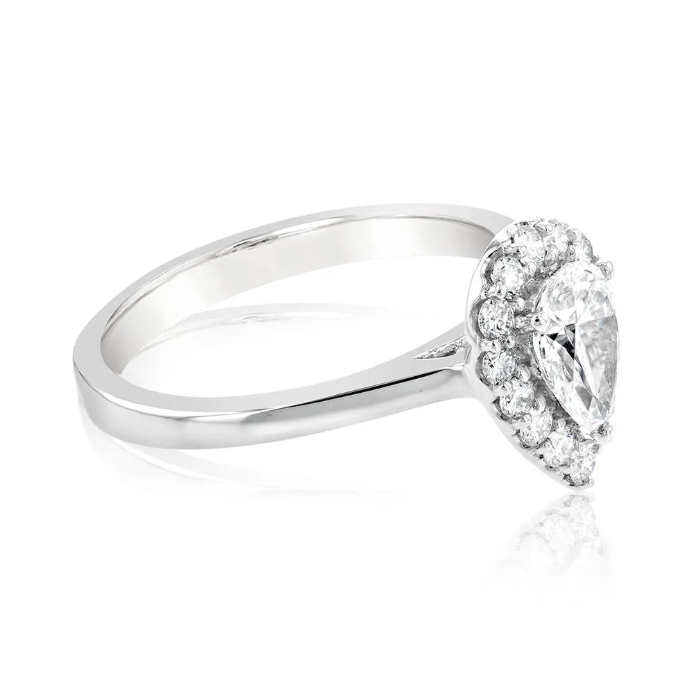 Luminesce Lab Grown 18ct White Gold 1 Carat Diamond Pear Halo Ring Shiels