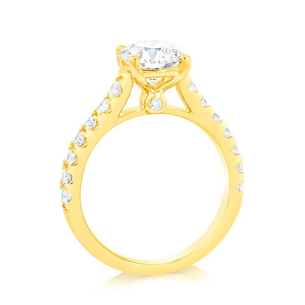 Luminesce Lab Grown  2 Carat Diamond Engagement Ring with 1.5 Carat Certified Centre Diamond in 18ct Yellow Gold Shiels