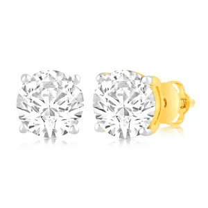 Luminesce Lab Grown 3 Carat Solitaire Diamond Stud Earrings in 14ct Yellow Gold Shiels