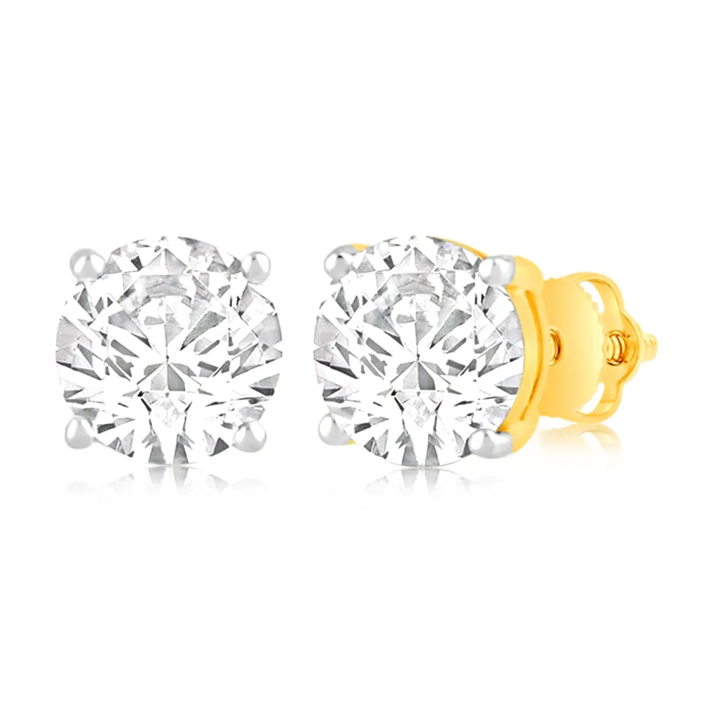 Luminesce Lab Grown 3 Carat Solitaire Diamond Stud Earrings in 14ct Yellow Gold Shiels