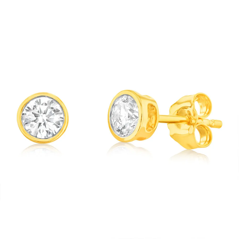 Luminesce Lab Grown 9ct Yellow Gold 1/2 Carat Diamond Bezel Set Earrings Shiels