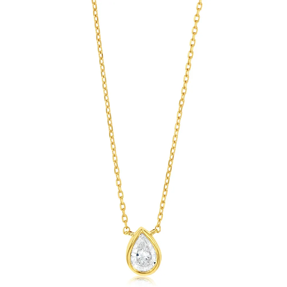 Luminesce Lab Grown 9ct Yellow Gold 1/5 Carat Diamond Pear Shaped Bezel Pendant Shiels