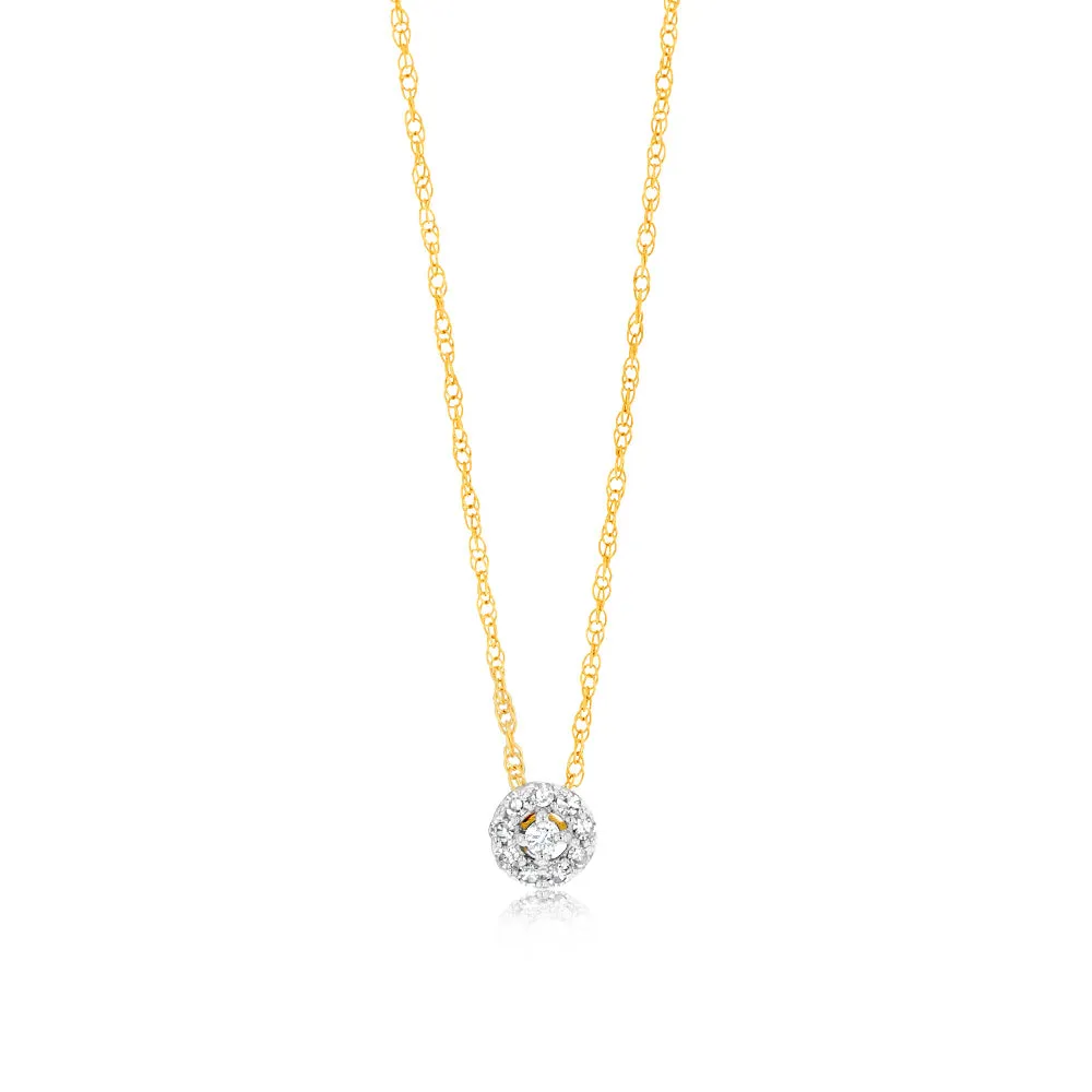 Luminesce Lab Grown 9ct Yellow Gold Diamond Halo Pendant on 45cm Chain Shiels