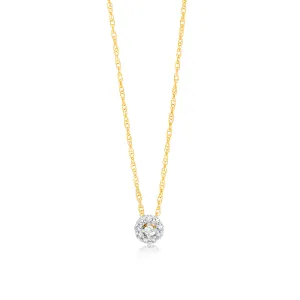 Luminesce Lab Grown 9ct Yellow Gold Diamond Halo Pendant on 45cm Chain Shiels