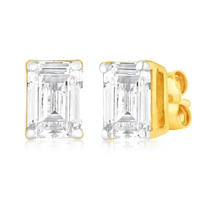 Luminesce Lab Grown Emerald Shaped 1 Carat Diamond Stud Earrings in 14ct Yellow Gold Shiels
