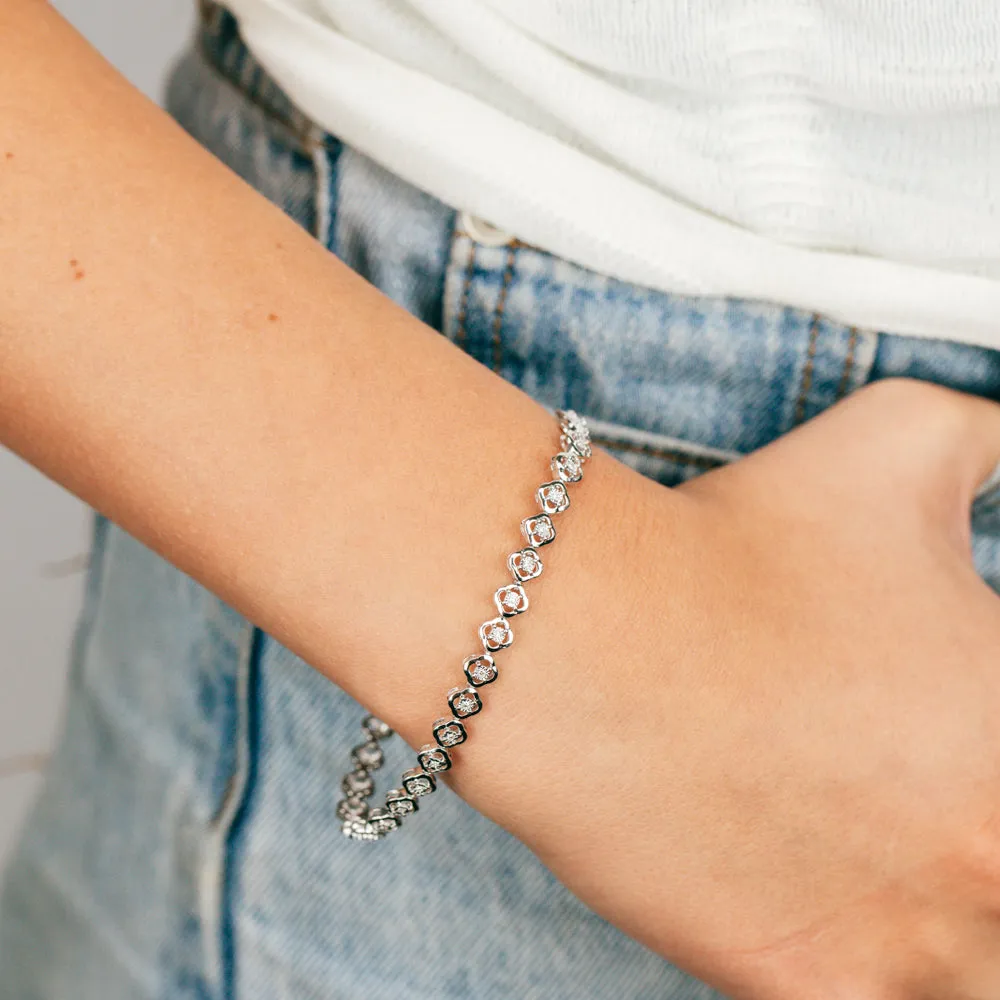 Luminesce Lab Grown Flower Shaped 1/5 Carat Diamond Bracelet in Sterling Silver Shiels