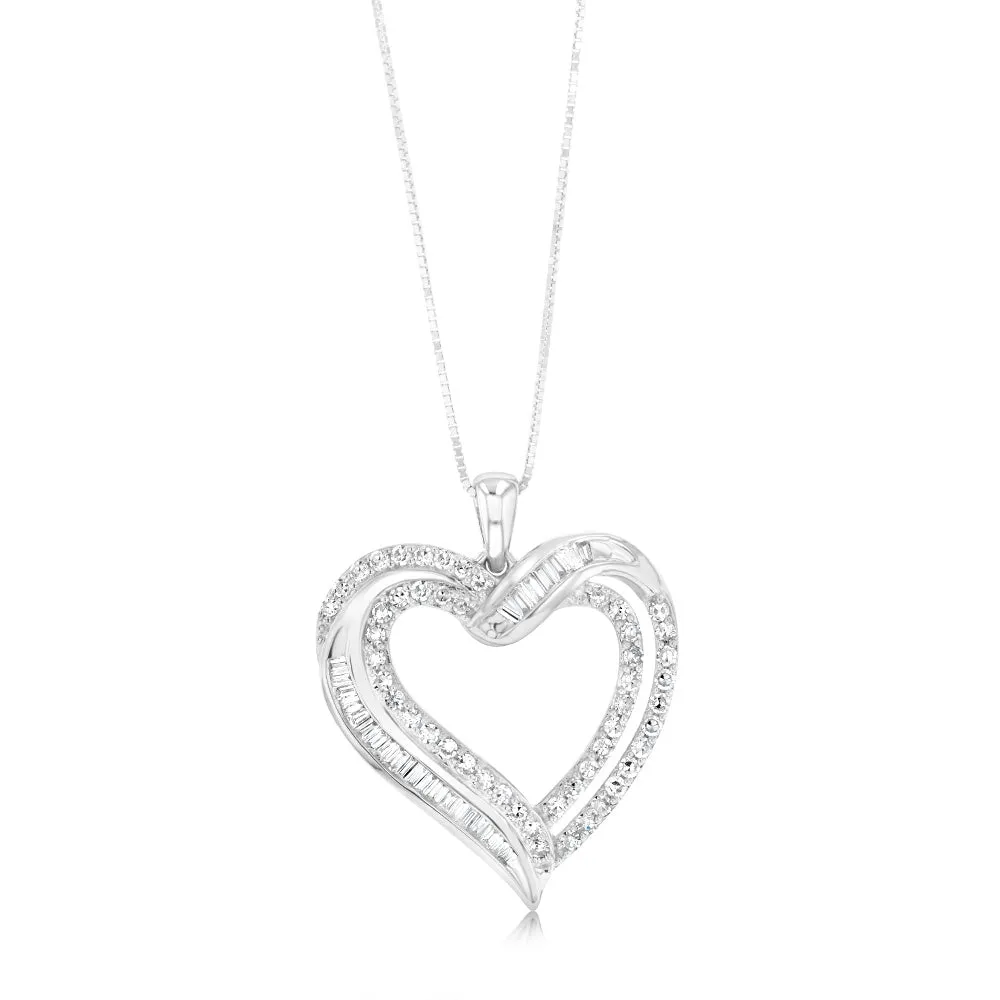 Luminesce Lab Grown Heart Pendant in 1 Carat Diamond & Baguettes with Silver Slider Chain Shiels
