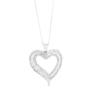 Luminesce Lab Grown Heart Pendant in 1 Carat Diamond & Baguettes with Silver Slider Chain Shiels