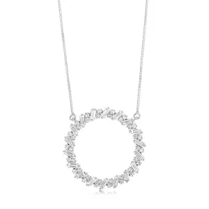 Luminesce Lab Grown Sterling Silver 1 Carat Circle Pendant with Round & Baguette Diamonds on Chain Shiels