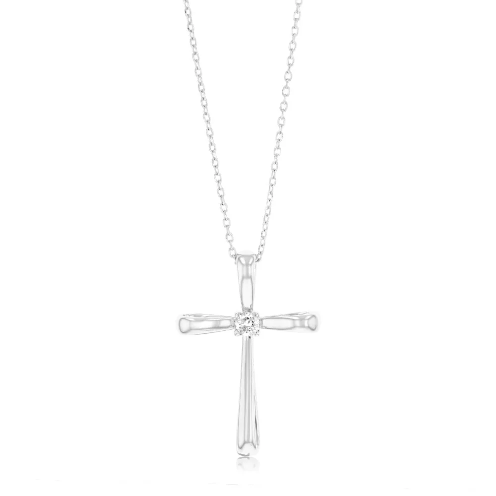 Luminesce Lab Grown Sterling Silver 1/6 Carat Cross Diamond Pendant 45cm Chain Included Shiels