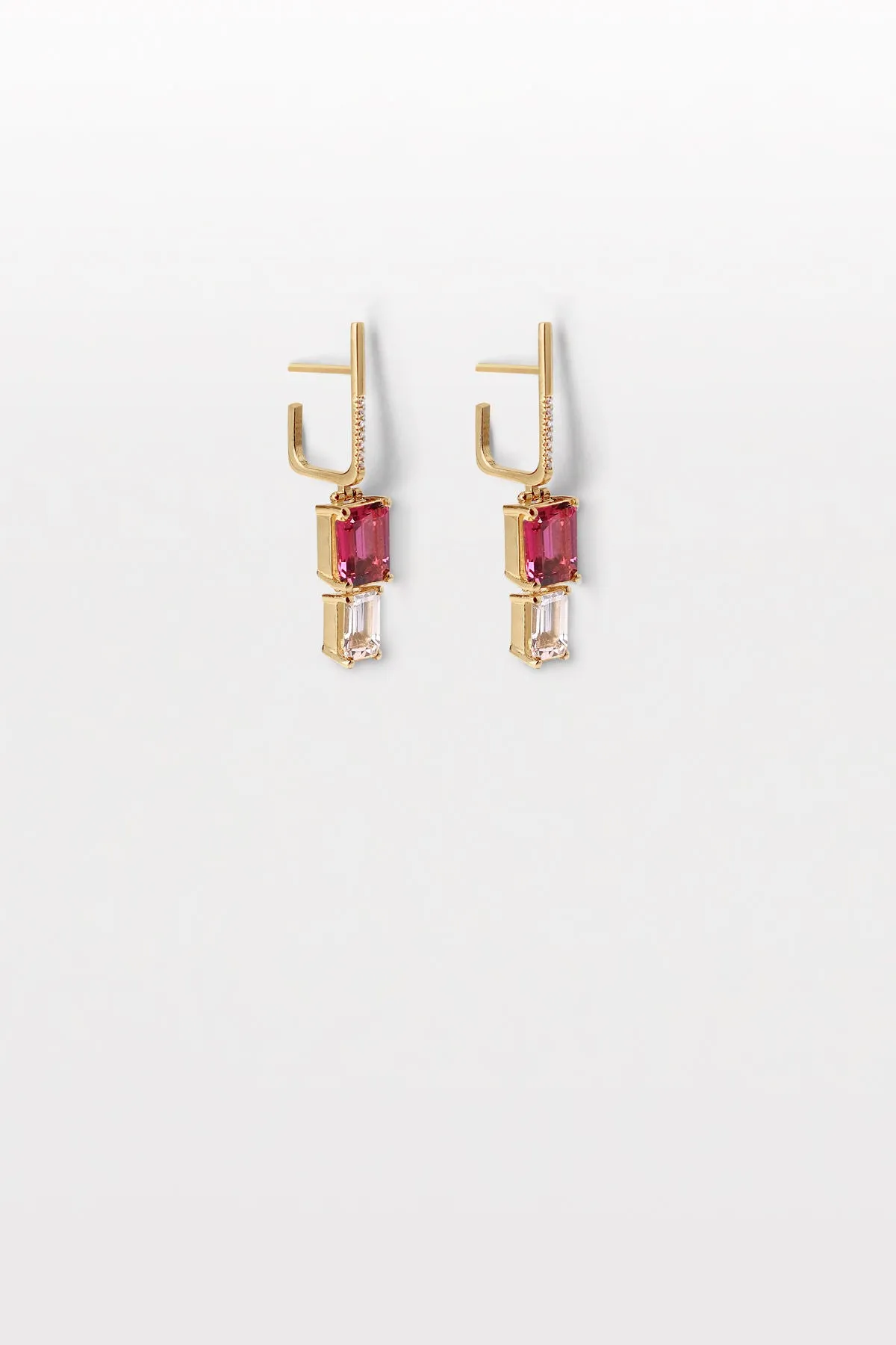 Lustre 19 18K Gold Earrings w. Tourmalin, Morganite & Diamond