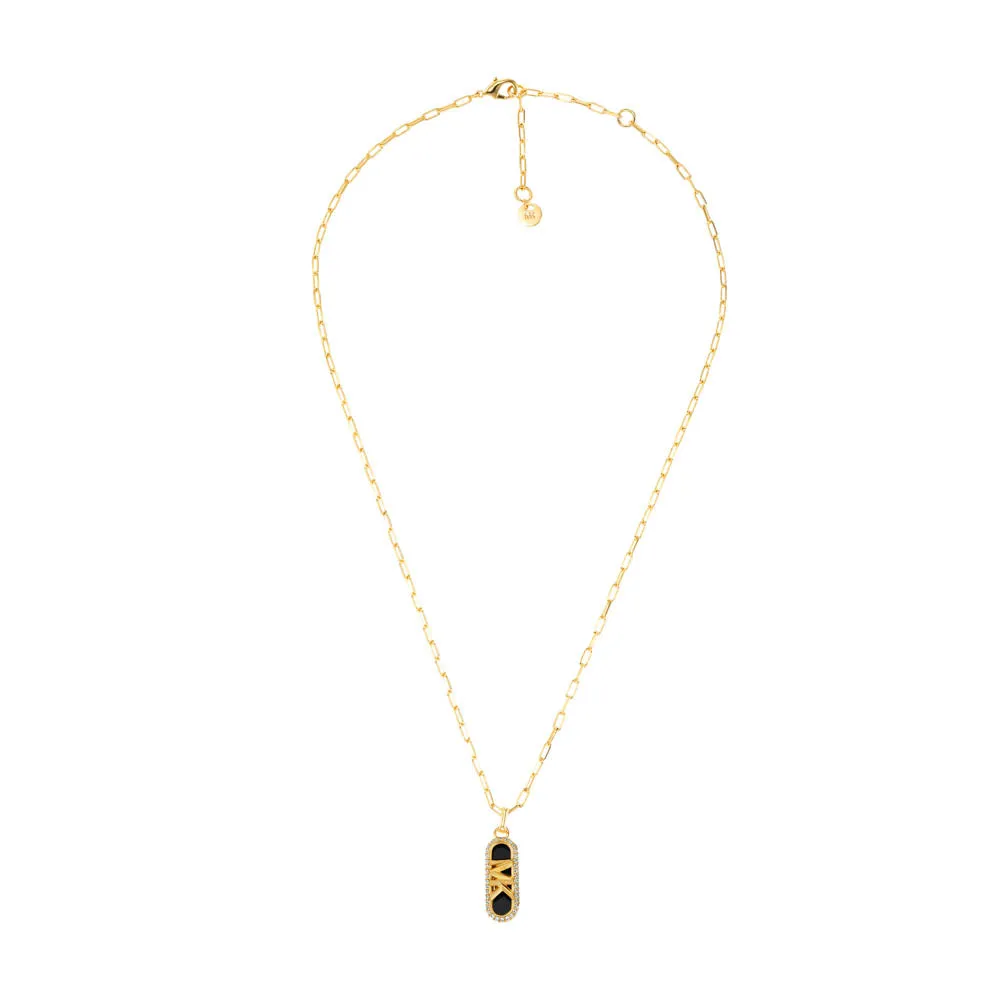 Michael Kors 14ct Yellow Gold Plated Brass Black Onyx Dog Tag Pendant with Chain Shiels