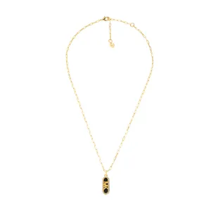 Michael Kors 14ct Yellow Gold Plated Brass Black Onyx Dog Tag Pendant with Chain Shiels