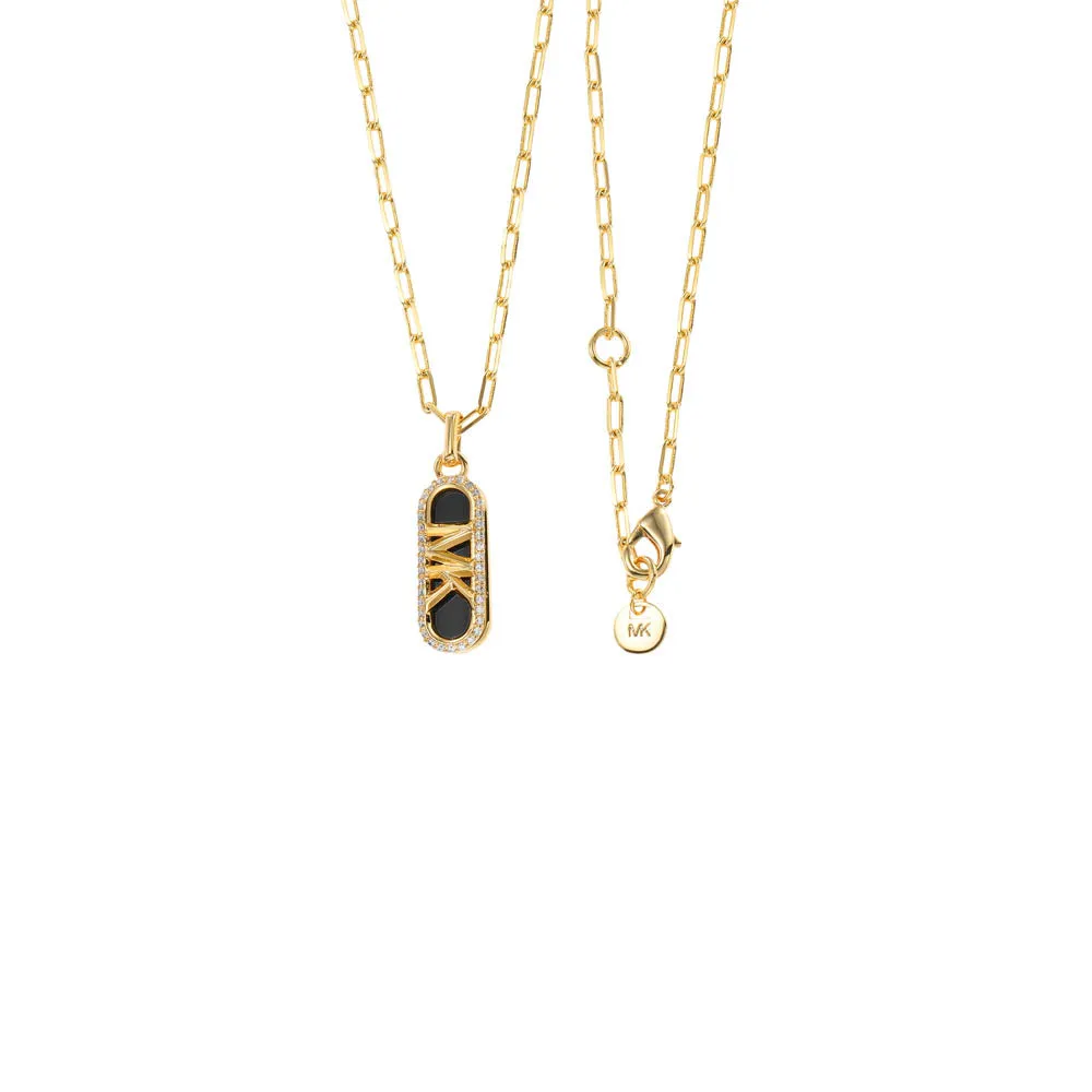 Michael Kors 14ct Yellow Gold Plated Brass Black Onyx Dog Tag Pendant with Chain Shiels