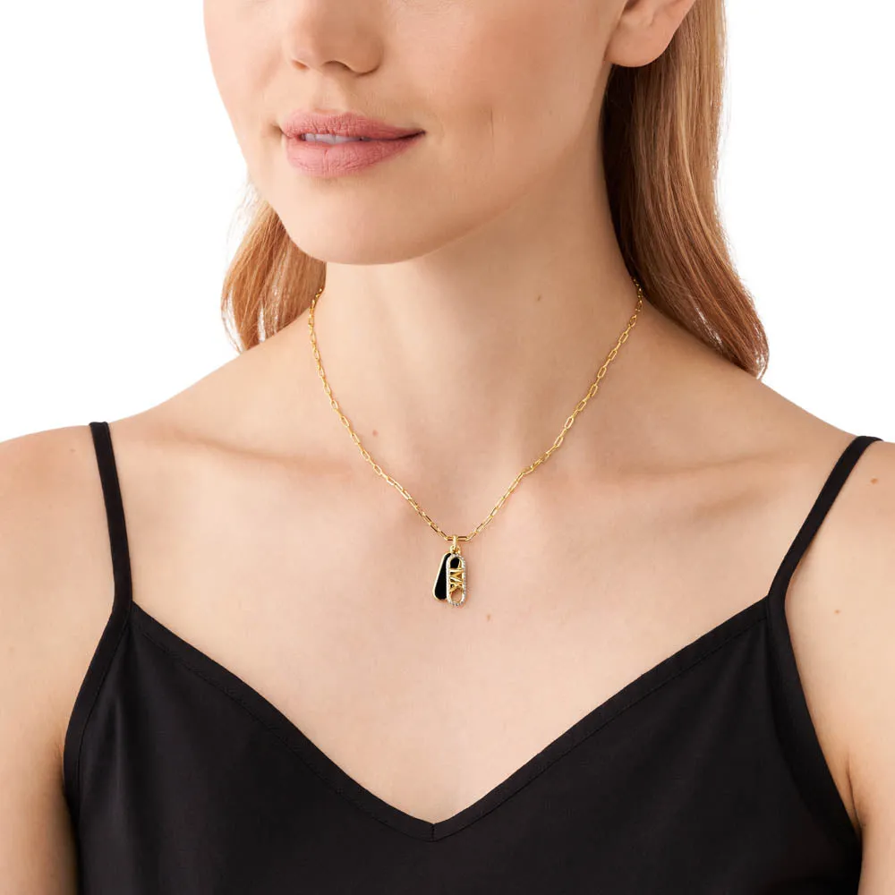 Michael Kors 14ct Yellow Gold Plated Brass Black Onyx Dog Tag Pendant with Chain Shiels