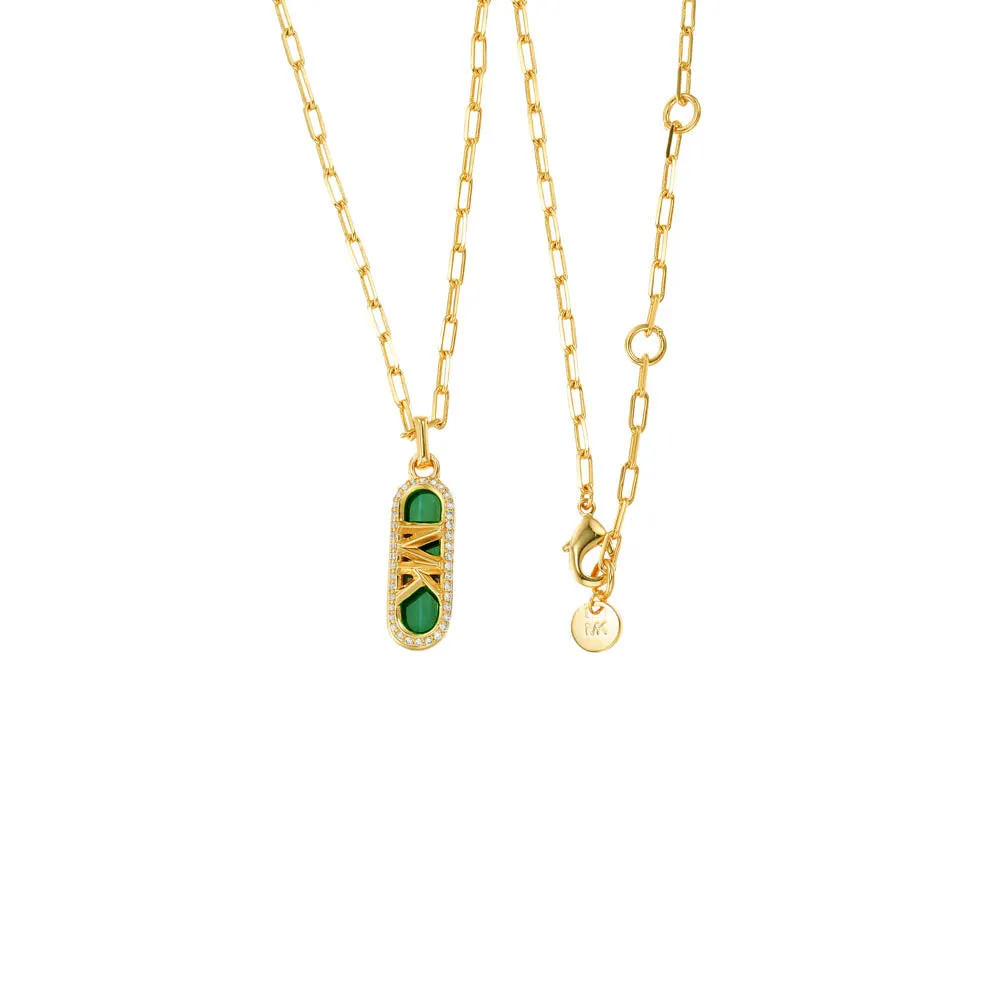 Michael Kors 14ct Yellow Gold Plated Brass Malachite Acetate Dog Tag Pendant with Chain Shiels