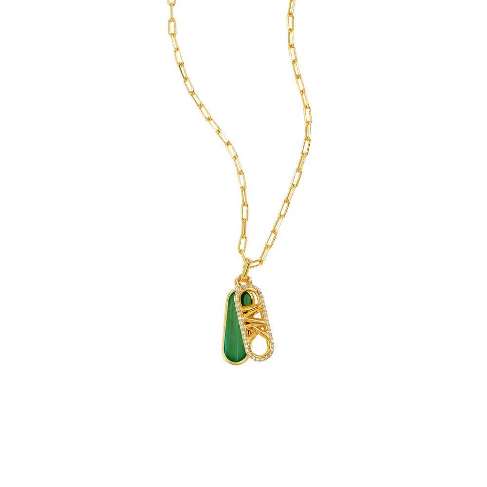 Michael Kors 14ct Yellow Gold Plated Brass Malachite Acetate Dog Tag Pendant with Chain Shiels