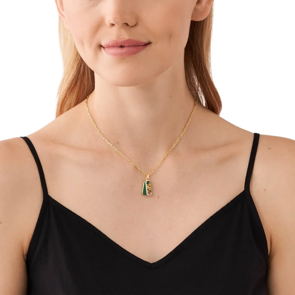 Michael Kors 14ct Yellow Gold Plated Brass Malachite Acetate Dog Tag Pendant with Chain Shiels